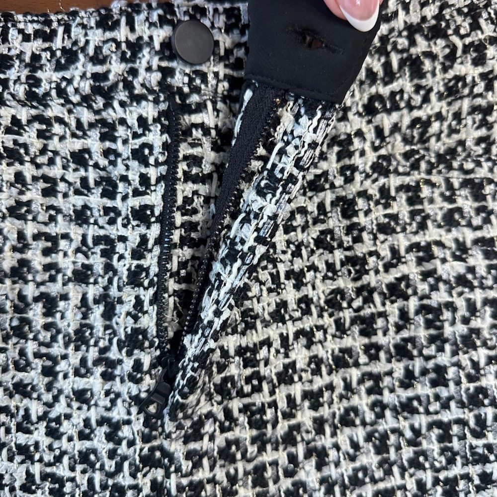 Alice + Olivia Rye Tweed Maxi Skirt 0 Black White High Slit Luxury Dark Academia - Picture 11 of 14
